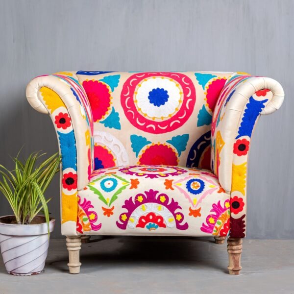 Traditional Multicolor Handmade Arm Chair
