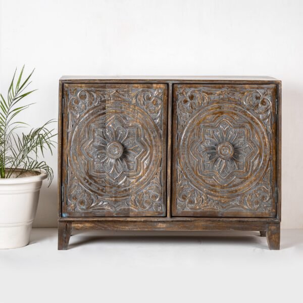 Hand Carved Brown 2 Door Sideboard