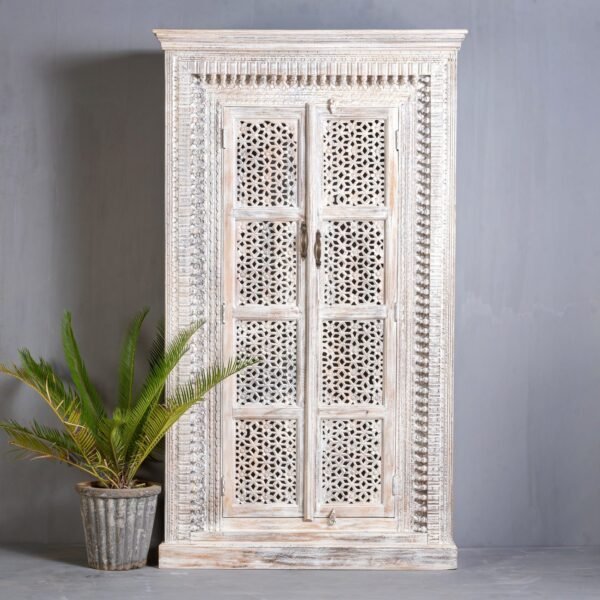 Hand Carved White Spindle Wardrobe