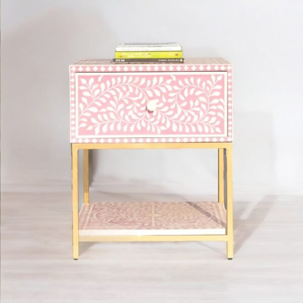Bone Inlay Pink Floral 1-Drawer Bedside Table