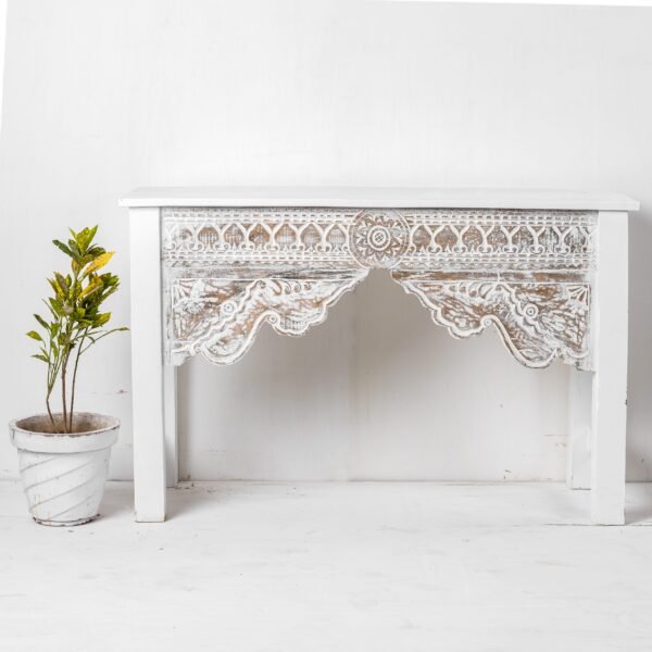 Hand Carved Vintage White Console Table
