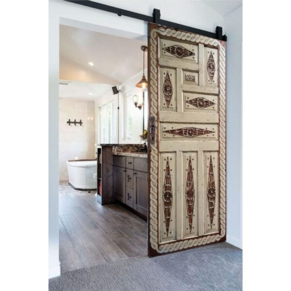 Hand Carved Distressed White Barn Door