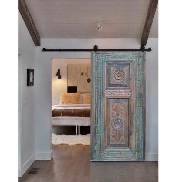 Hand Carved Blue Rustic Barn Door