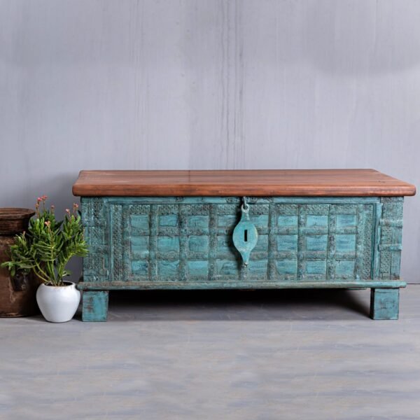 Traditional Teal Pitara Coffee Table