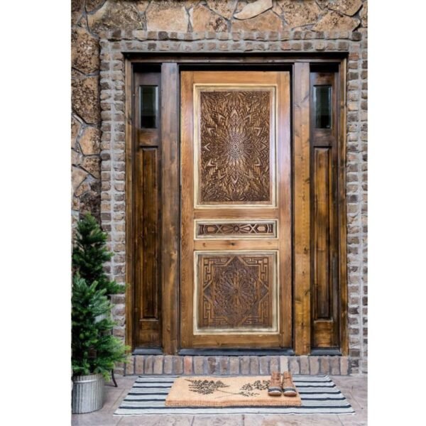 Hand Carved Brown Floral Barn Door