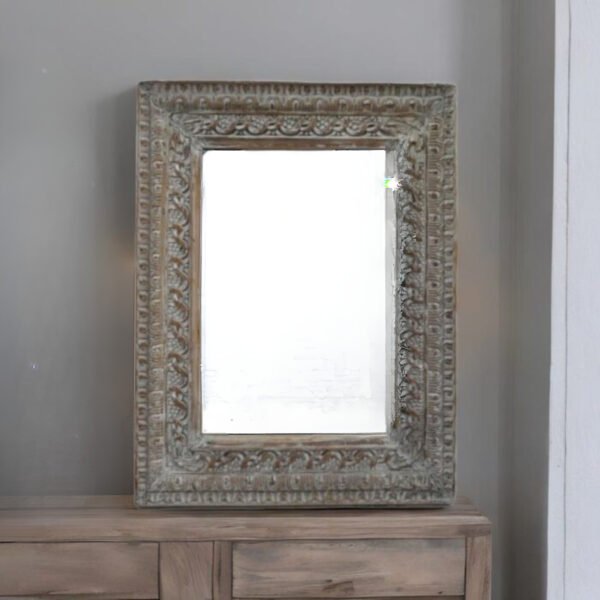 Hand Carved Grey and Brown Mirror Frame
