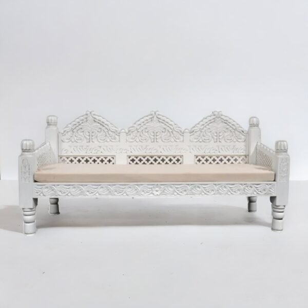 Hand Carved Regal White Daybed