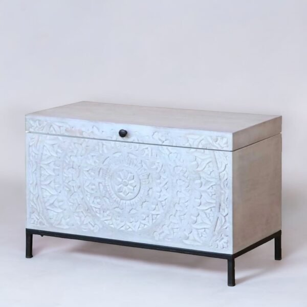 Hand Carved White Chest Coffee Table