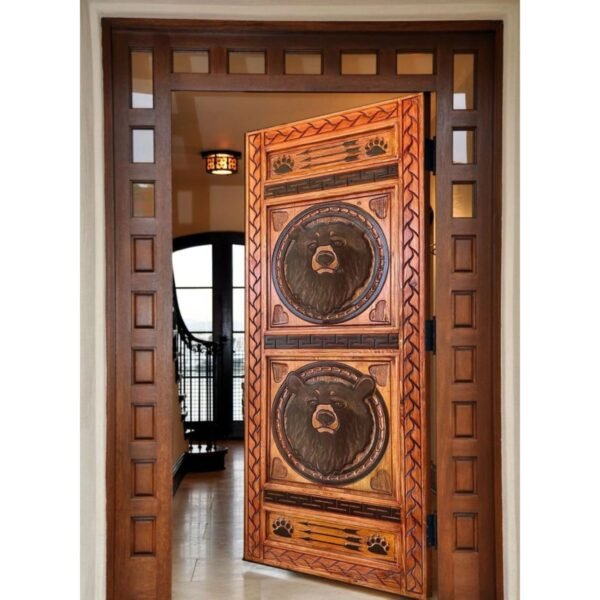 Hand Carved Bear Design Barn Door
