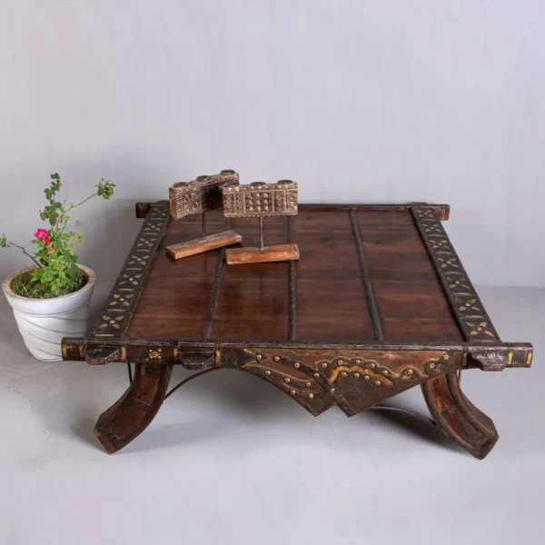 Hand Carved Camel Cart Carved Coffee Table