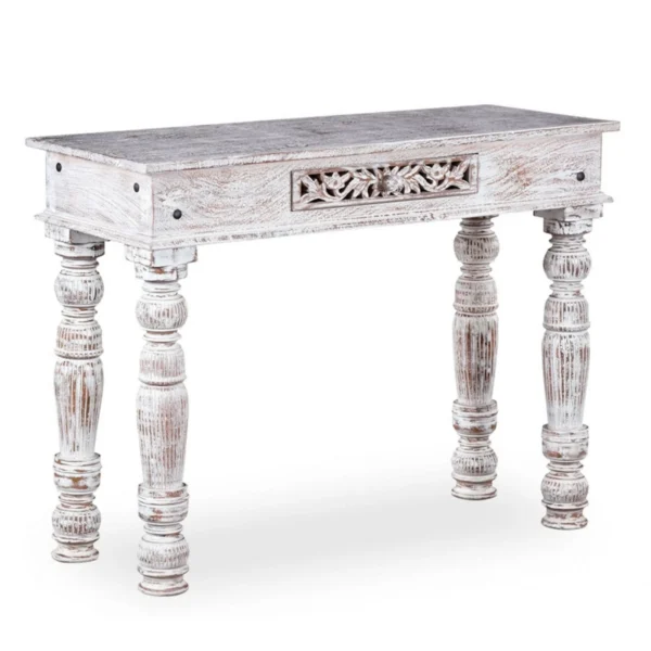 Hand Carved French Whitewashed Console Table