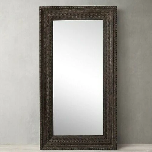 Hand Carved Indian Large Mirror Frame In Black